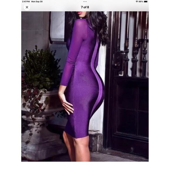 Miss Circle Revolve Purple Bandage Bodycon long sleeve mini Dress Mesh small - Picture 2 of 13
